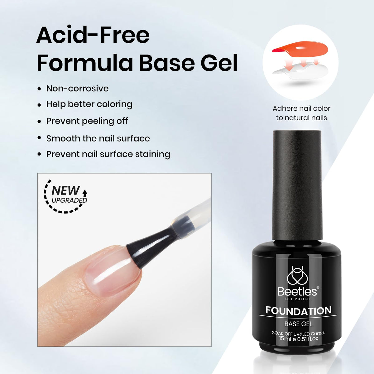Beetles base gel dispenser detail demonstrating easy application and strong adhesion