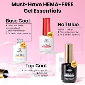beetles gel polish bottles of HEMA-free base top and glue for gentle care