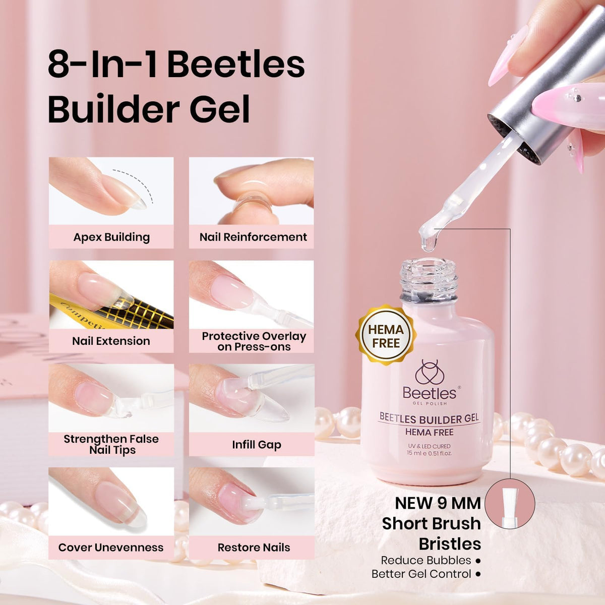 Beetles Gel Polish before and after extension demonstrating added strength