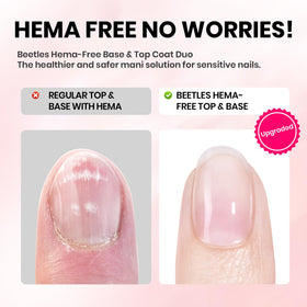 Beetles before and after nails showing improved durability and glossy results