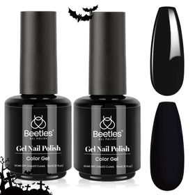 beetles black night out styled nails showing dramatic black manicure appeal