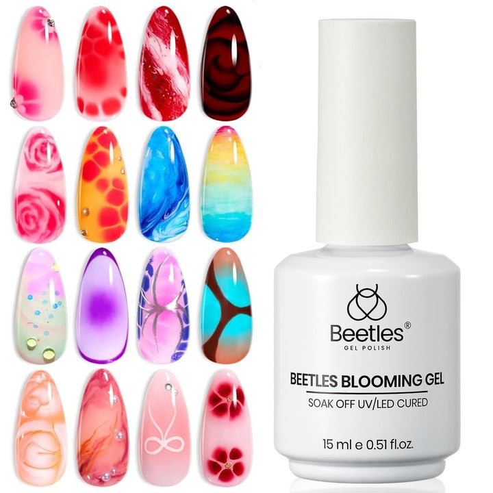 beetles blooming gel bottle front view showing clear gel and label benefit easy control