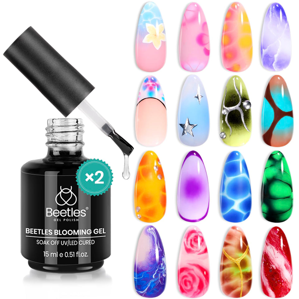 Beetles Blooming Gel front packaging showcasing product and benefits