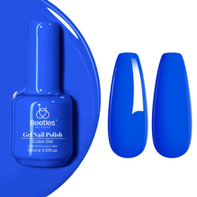 Beetles Gel Polish front bottle showing bold blue color and clear labeling for easy choice