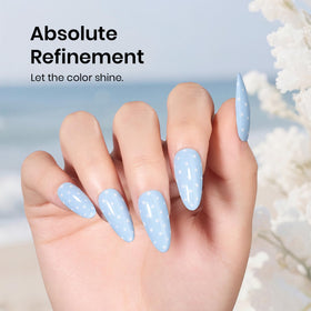Beetles cured blue gel on nails under LED lamp, showing even shine and durability