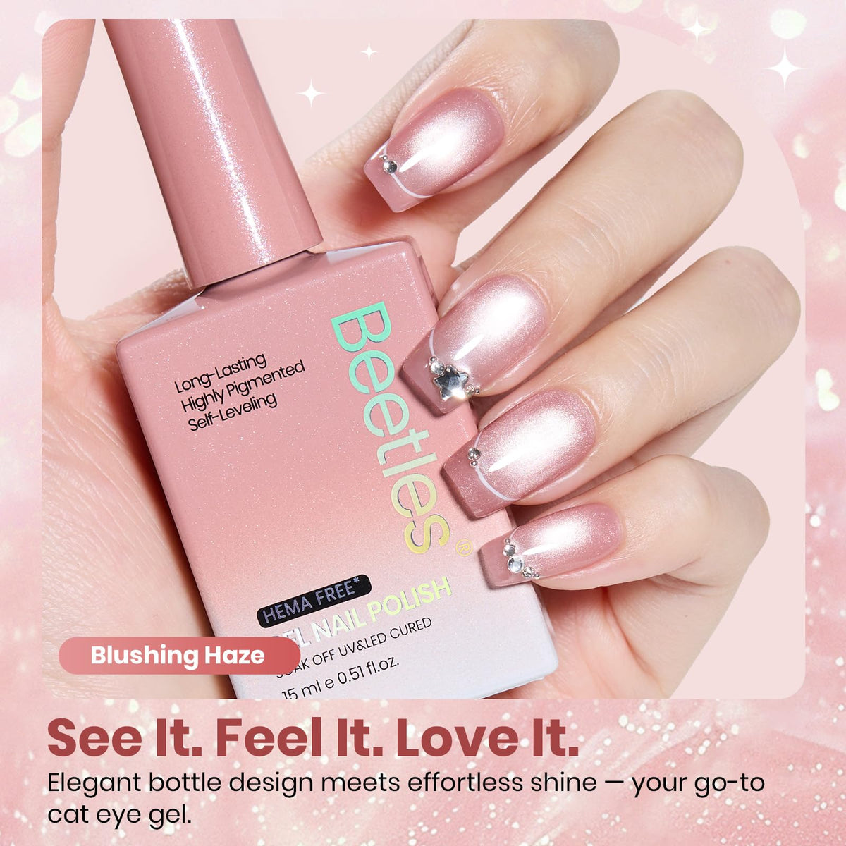 Beetles swatch wheel of blushing haze showing translucence and glitter benefit