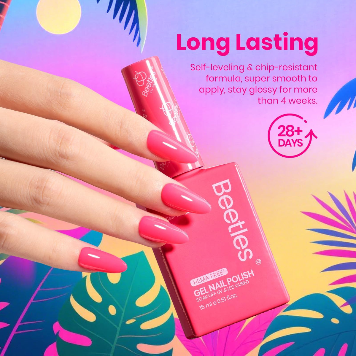 Beetles Gel Polish bottle beside ruler showing 15ml full-size volume for professional use
