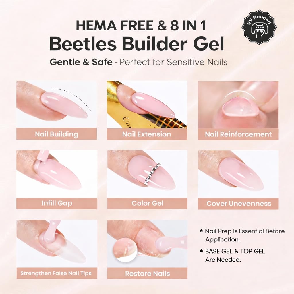 beetles brush applying builder gel on nail showing easy sculpting and control
