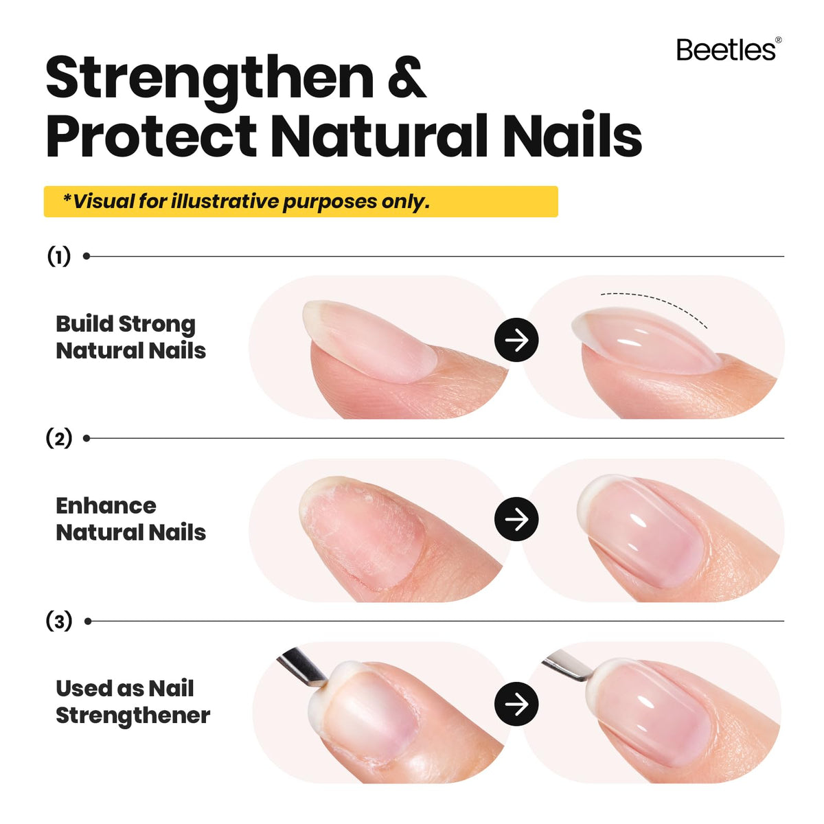 Demonstration of Beetles builder gel apex sculpt on nail to show strength and shaping support