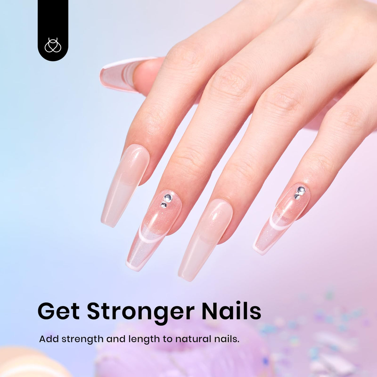 Beetles Builder Gel before and after apex shaping on natural nail, displays structural improvement