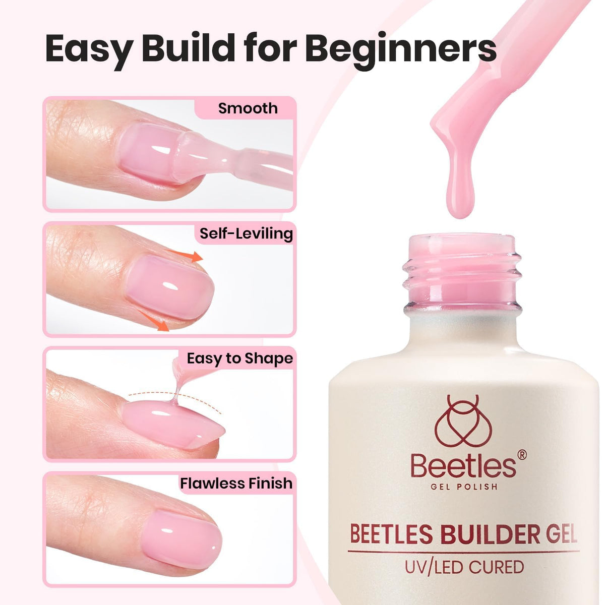 beetles builder gel brush and two bottles detailed view for precise control