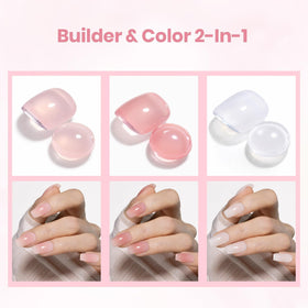 beetles builder gel color swatches on hand showing natural pink and milky white shades
