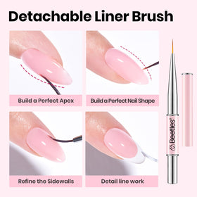 beetles builder gel finished nail closeup displaying glossy pink finish benefit: natural-looking strength