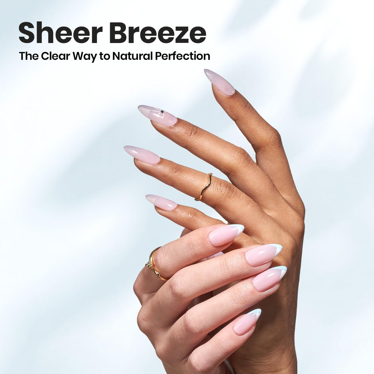 Beetles builder gel finished nails lifestyle shot showing reinforced, glossy manicure