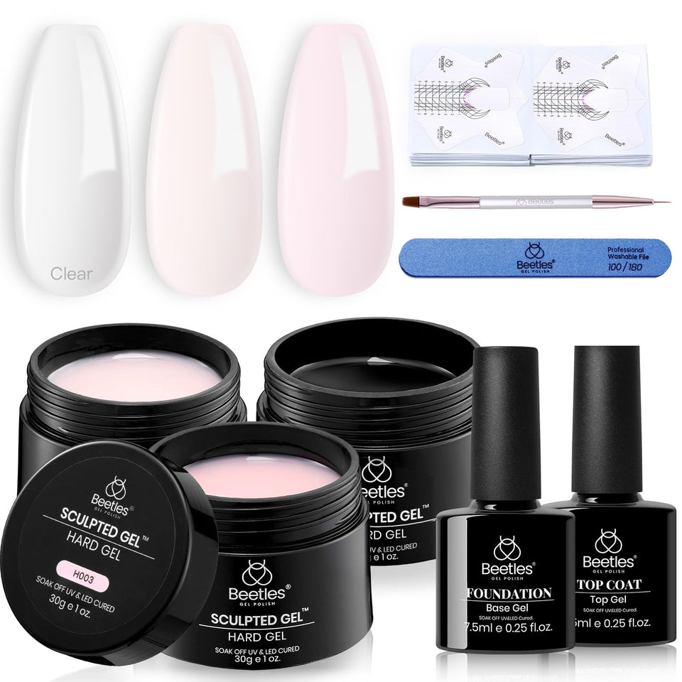 Beetles Builder Gel front kit showing three jars and accessories for versatile nail building