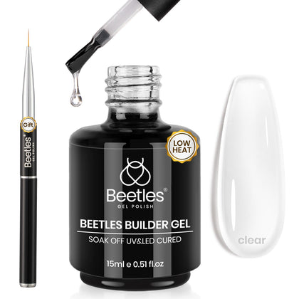 Beetles Gel Polish front packaging showing clear builder gel and benefits