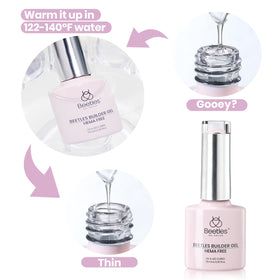 Finished manicure using Beetles builder gel in a lifestyle setting showing durable, glossy nails
