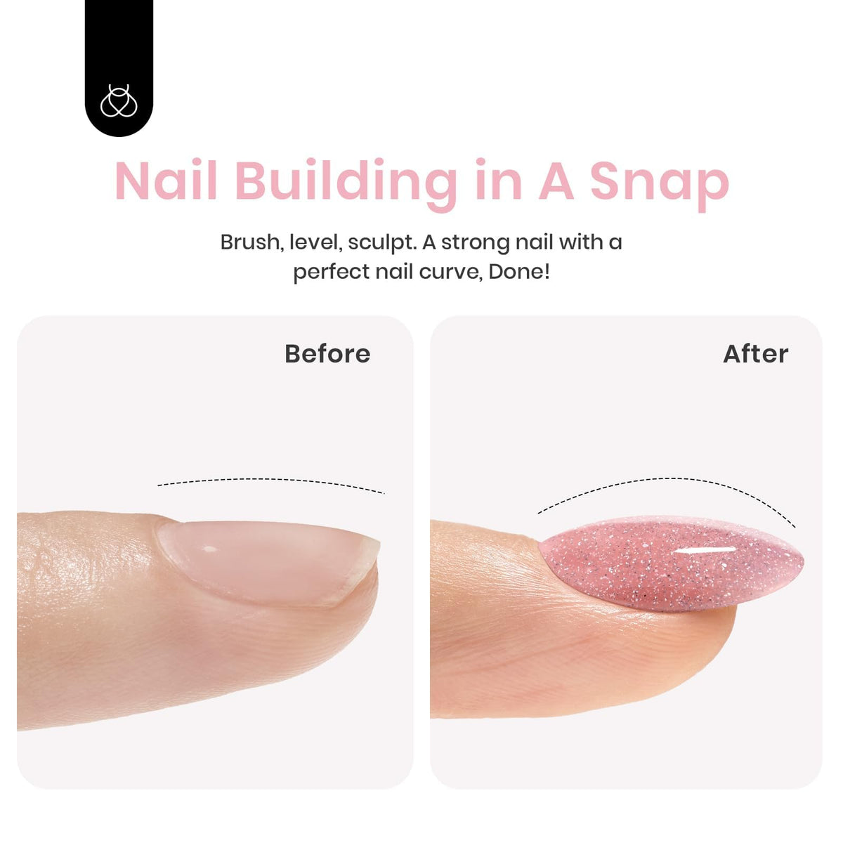 Beetles Builder Gel applied on tip for nail extension demonstration, shows strengthened tip