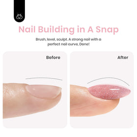 Beetles Builder Gel applied on tip for nail extension demonstration, shows strengthened tip