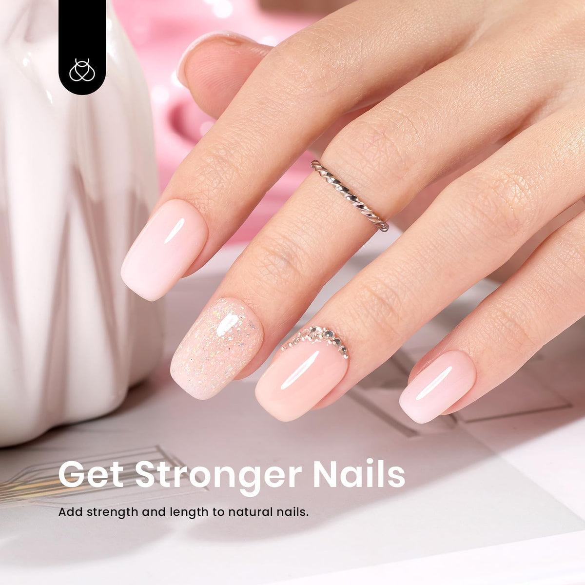 beetles Builder Gel applied over a nail tip overlay providing extension strength