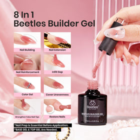 beetles color swatches on model hand showing jelly pink and nude benefits