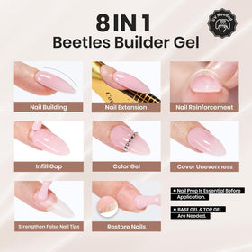 beetles Builder Gel texture on brush demonstrating smooth, self-leveling application