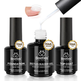Beetles builder gel set front packaging showing three 15ml bottles for complete nail system