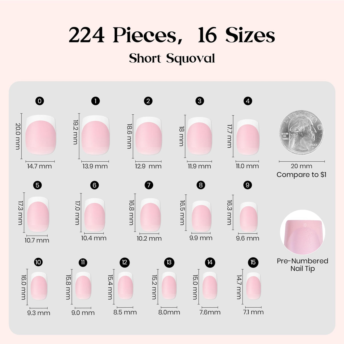 Beetles labeled tips arranged 0–15 showing 16 sizes for accurate fit