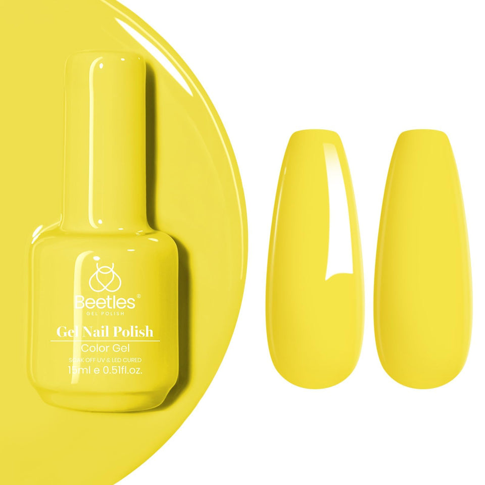 beetles bottle front view showing canary yellow polish and 15ml size for bold color