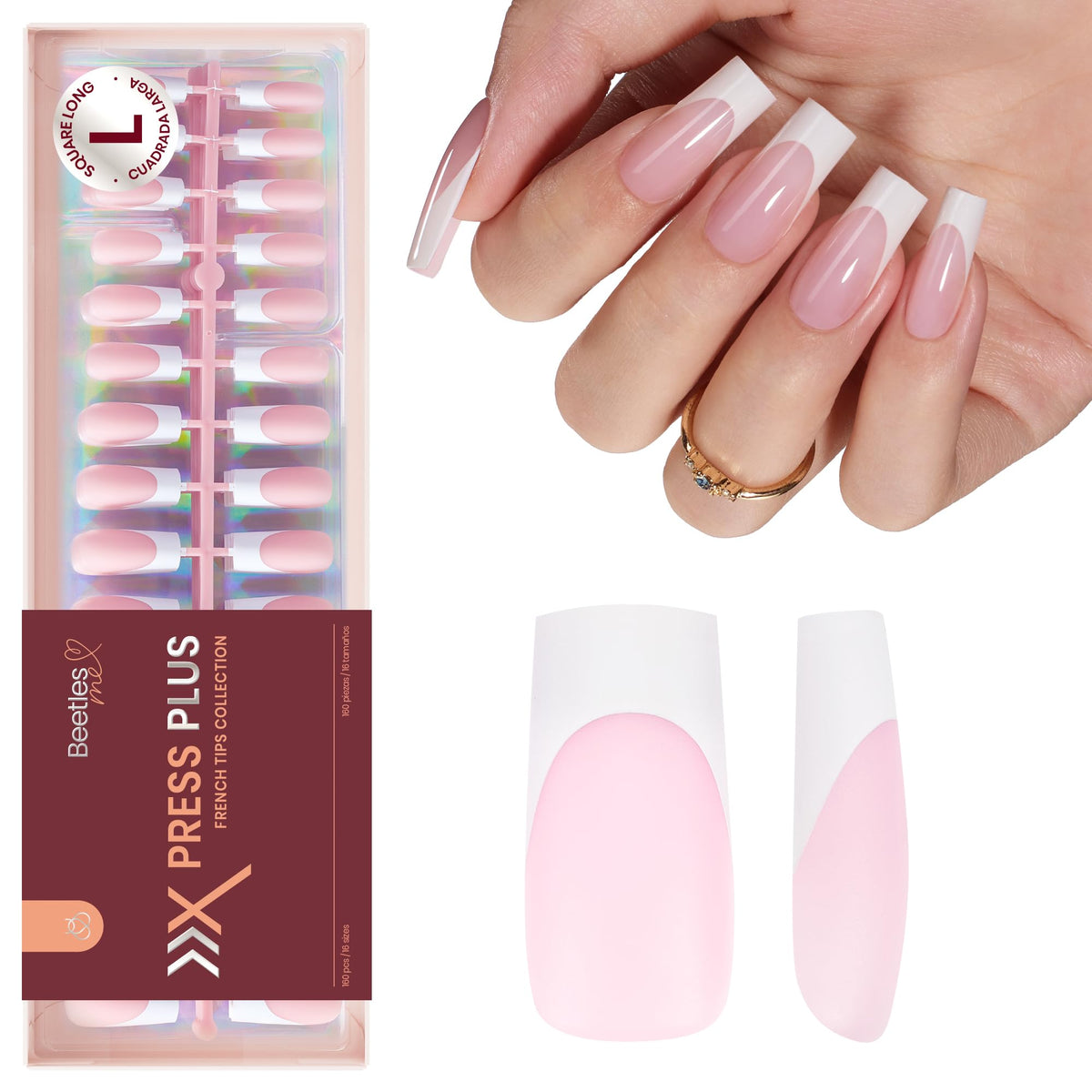 Beetles Gel Polish front packaging showing 160-piece Candy French set benefit convenience