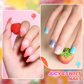 Beetles gel painted nail tips displaying translucent colors and glossy result