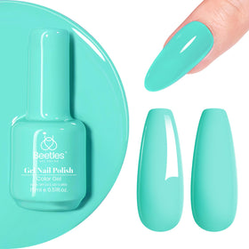 Beetles bottle front view showing cascade green color and sleek label benefit vivid shade