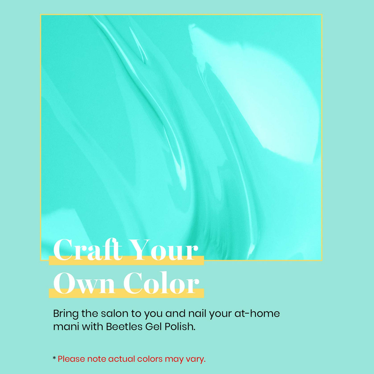 Fan of nail swatches in Beetles Cascade Green showing color range and true tone benefit