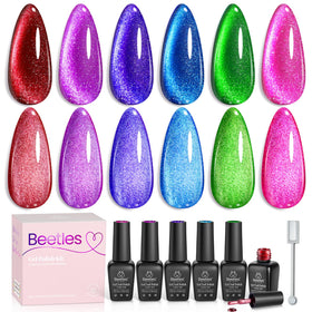 beetles cat eye front packaging showing six neon bottles and magnet - easy vibrant manicure