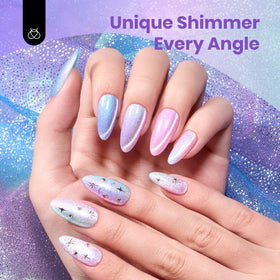 beetles swatch f673 showing chameleon gradient from pink to blue benefit color shift