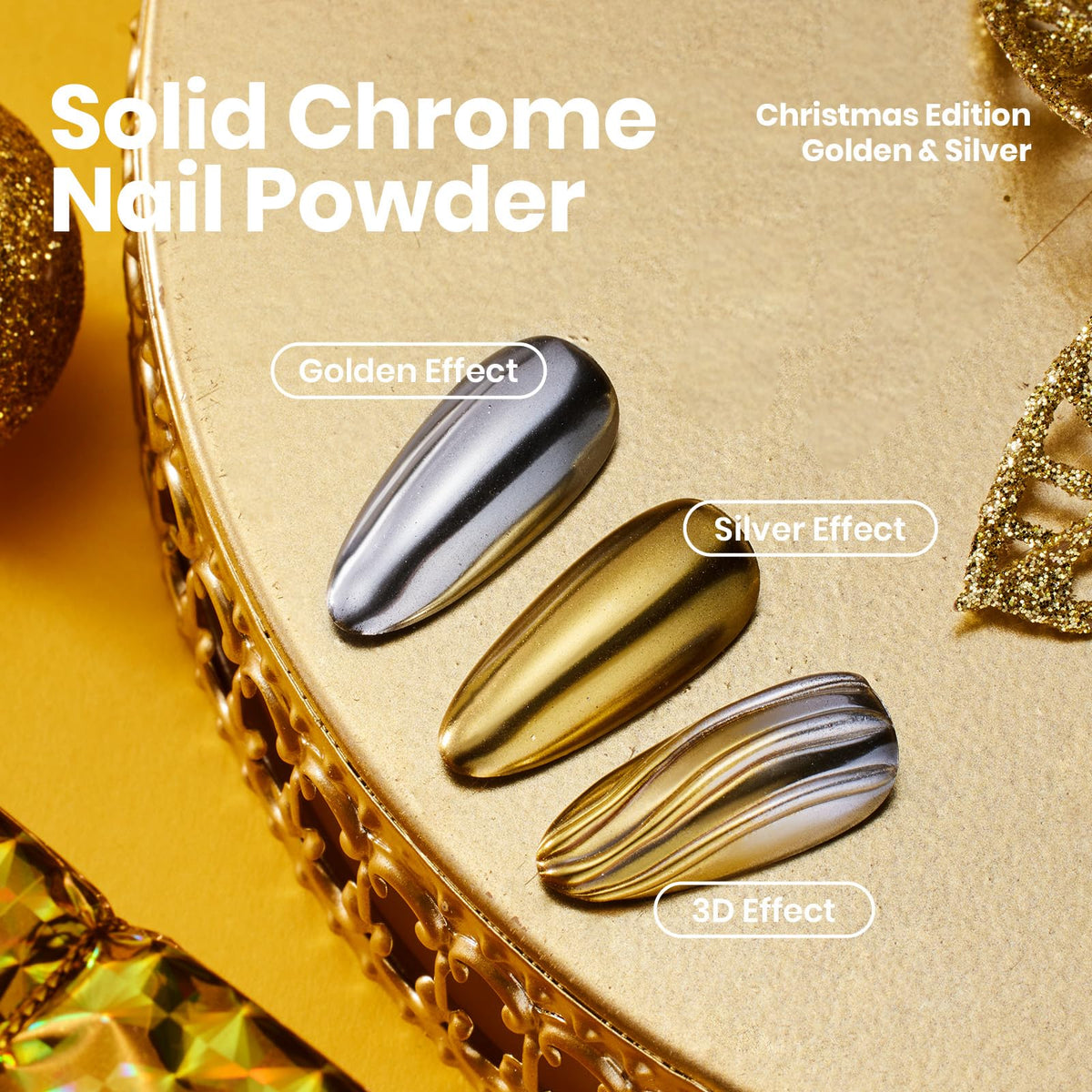 beetles chrome gold on black nail showcasing mirror finish benefit high-reflection effect
