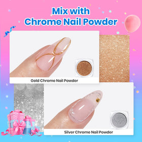 Beetles chrome powder being applied to gel for mirror-like nail effect