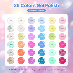 beetles color array of 36 bottles displaying vibrant shades for inspiration