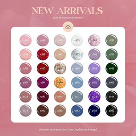 Beetles color array of 36 bottles fanned out showing shade range for easy selection