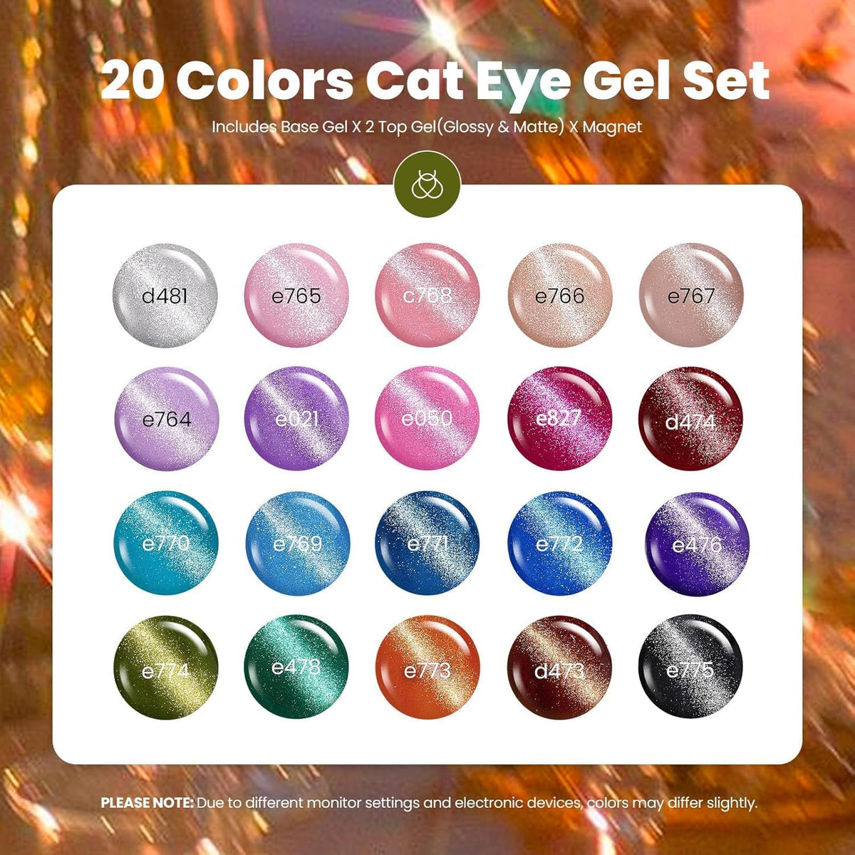 beetles color array of twenty magnetic gels displaying vivid cat eye shades