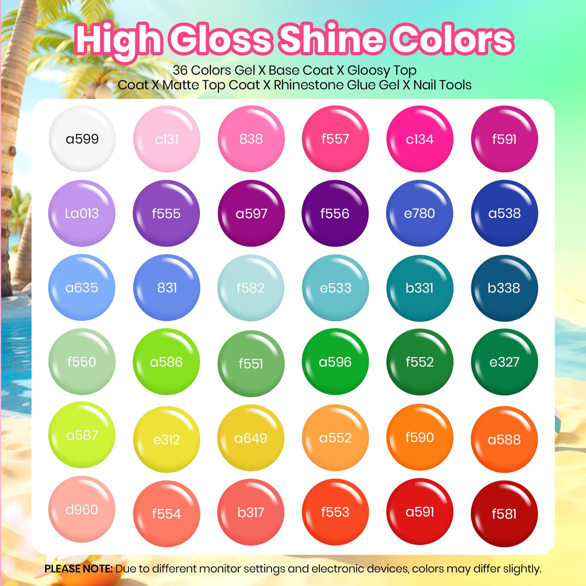 beetles color range fan displaying 36 neon and seasonal shades to inspire nail designs