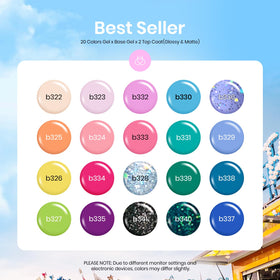 Beetles arranged color swatches showcasing pastel, neon and glitter shades