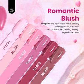 beetles close-up swatches of six Romantic Blush colors showing shade selection