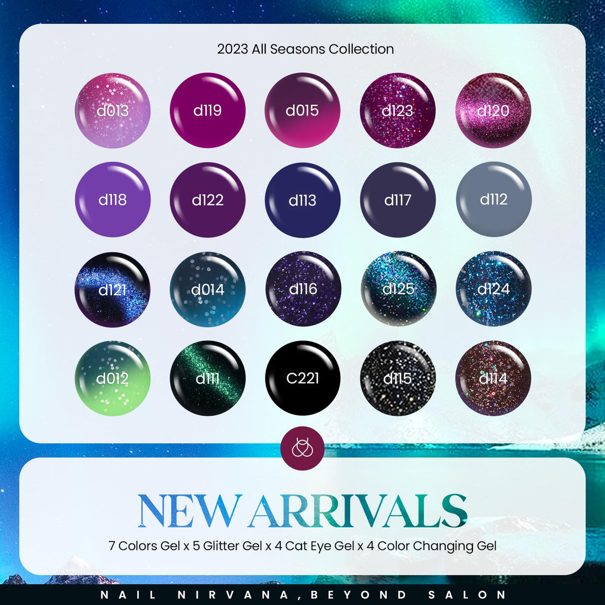 Beetles color swatches of 20 shades displaying variety and shimmer