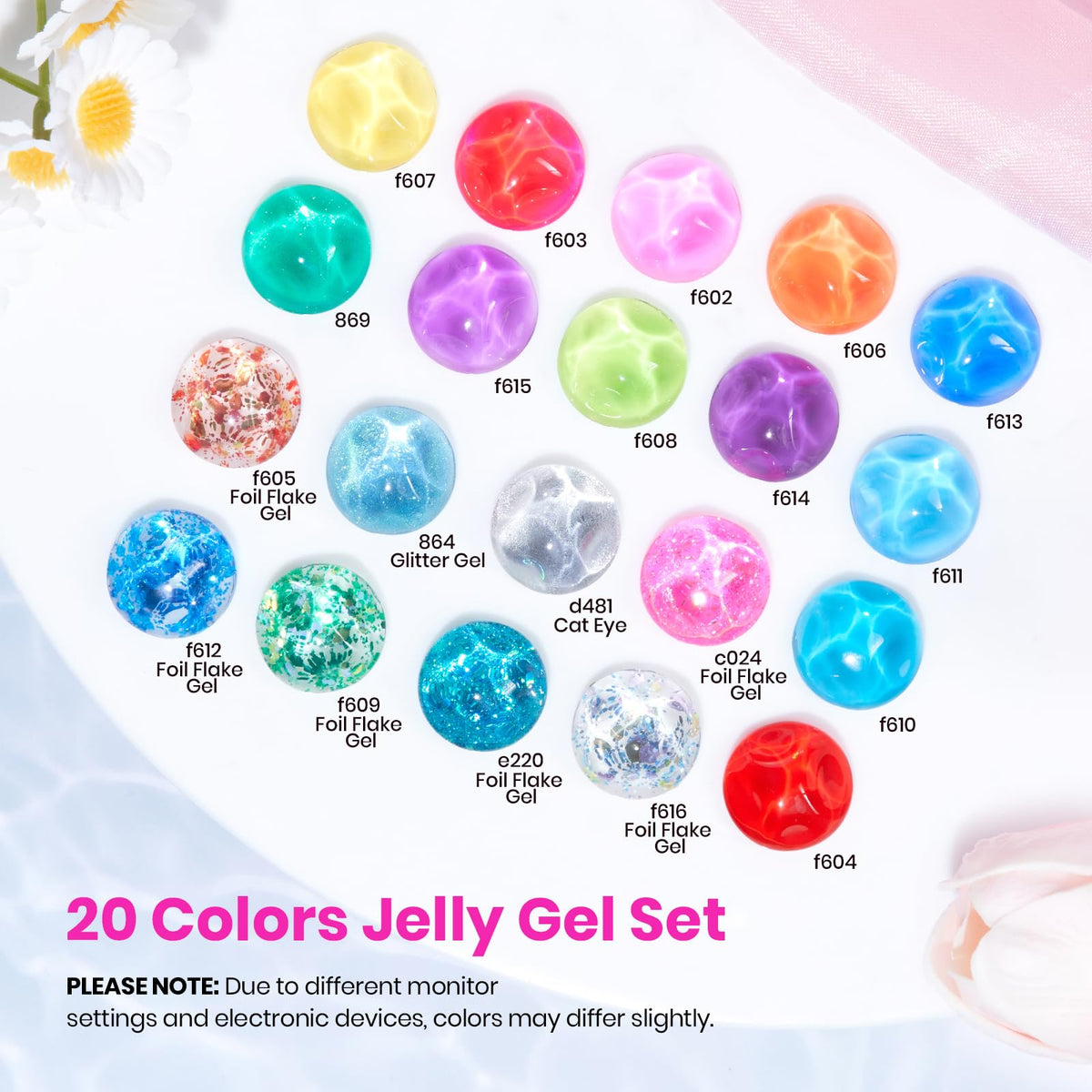 beetles color swatch fan with neon jelly shades that illustrates layering and color choices