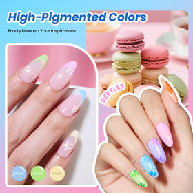 beetles color swatch fan on nail tips showing shade payoff benefit: true-to-bottle pigments