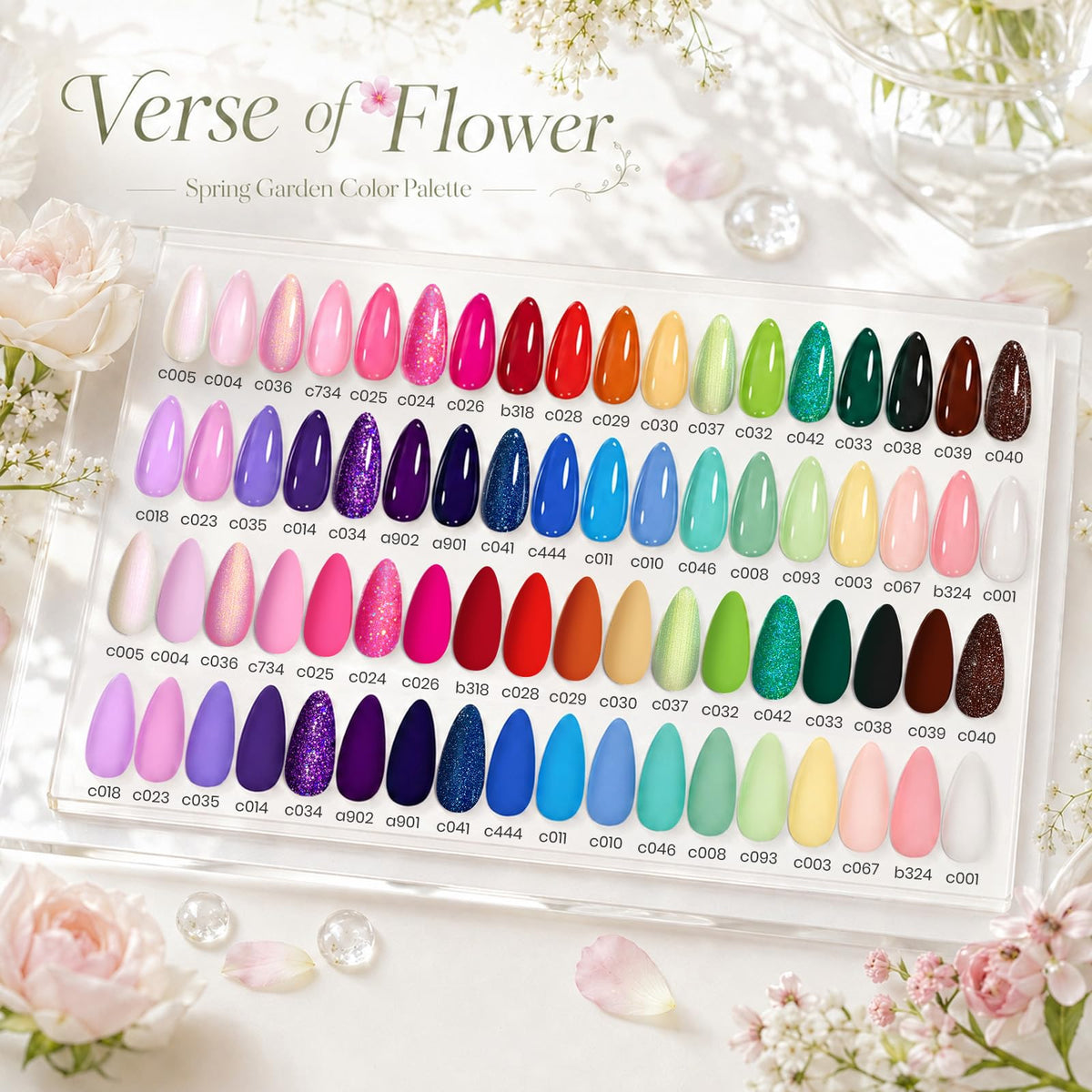 beetles color swatches laid out displaying 36 pastel and shimmer shades