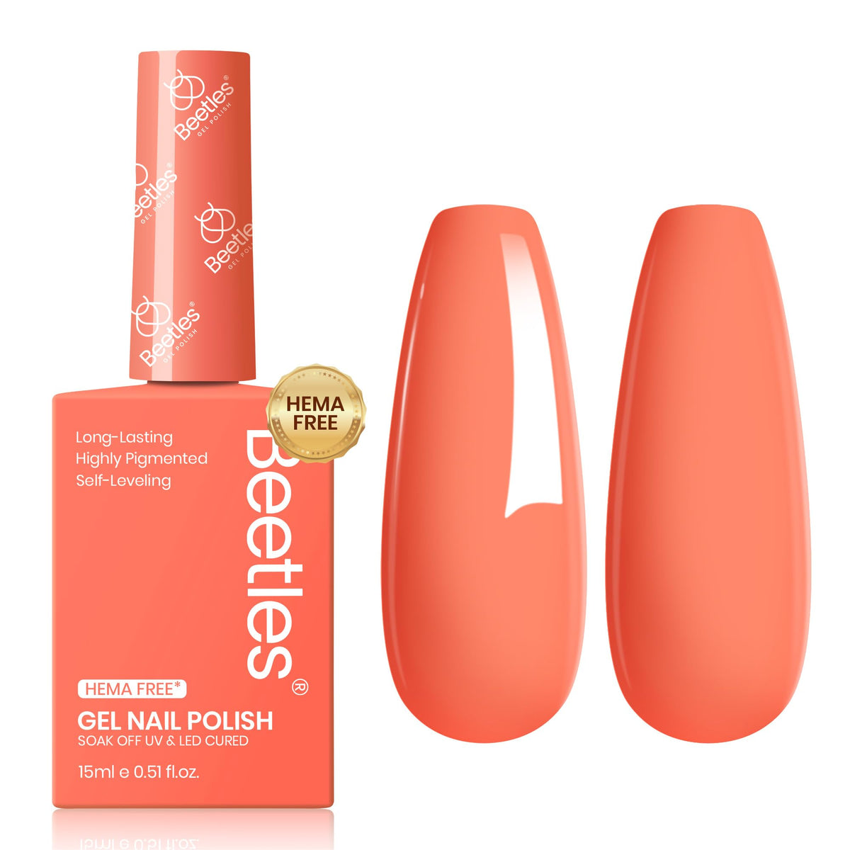 beetles coral orange bottle front showing vivid color and easy identification