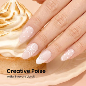 Beetles on model hands showing subtle nude manicure for everyday elegance