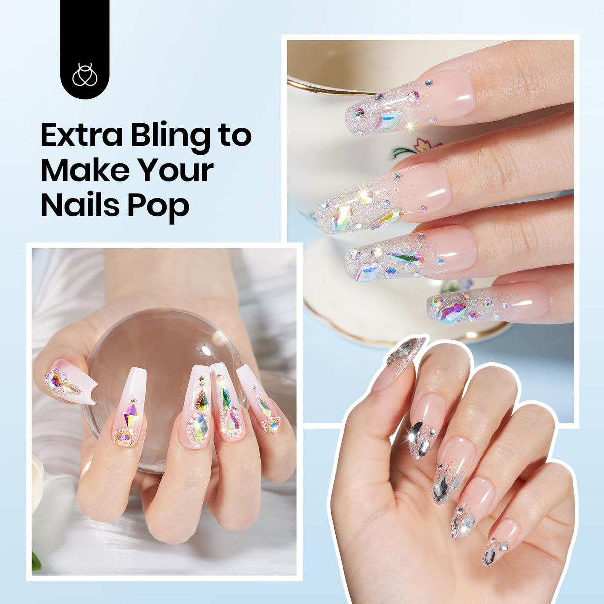 Beetles Gel Polish AB crystals on oval plate for easy selection and sorting